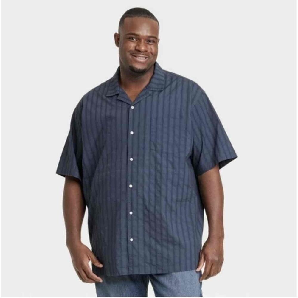 Island Passport Navy Short Sleeve Striped Button Up Casual Shirt 3XL Cruise‎